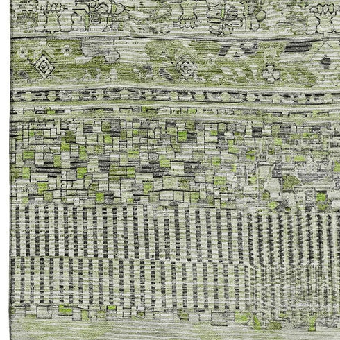 9' X 12' Olive Green And Gray Striped Washable Area Rug With UV Protection