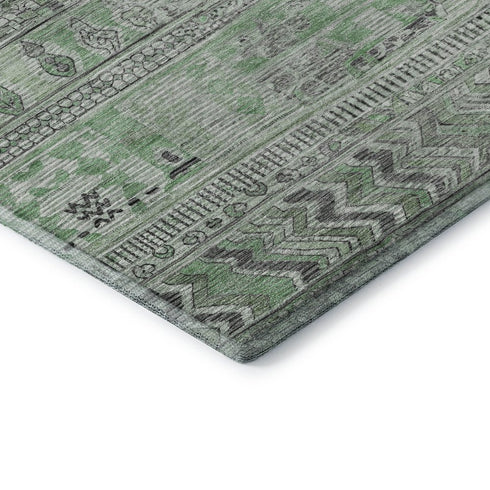 8' Sage And Gray Striped Washable Round Rug With UV Protection