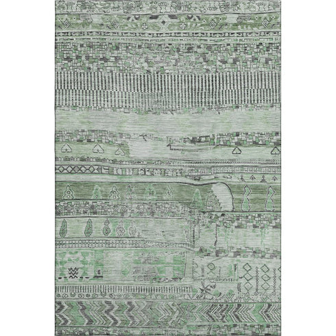 8' X 10' Sage And Gray Striped Washable Area Rug With UV Protection
