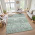 8' X 10' Sage And Gray Striped Washable Area Rug With UV Protection