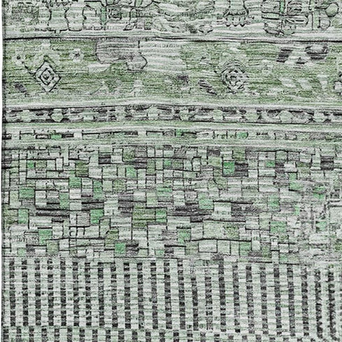 8' X 10' Sage And Gray Striped Washable Area Rug With UV Protection