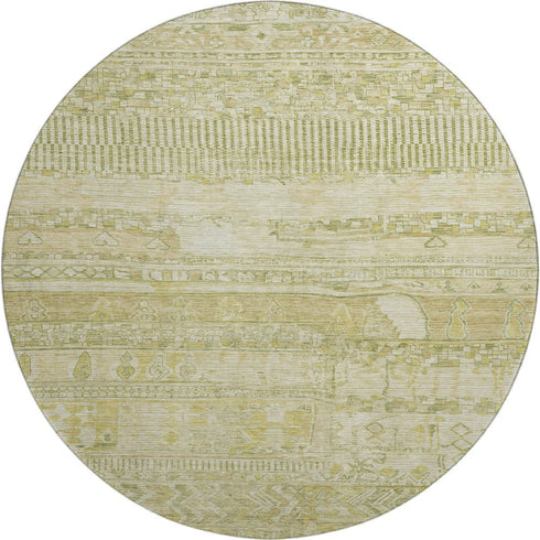 8' Tan And Beige Striped Washable Round Rug With UV Protection