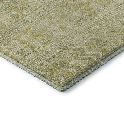 8' Tan And Beige Striped Washable Round Rug With UV Protection