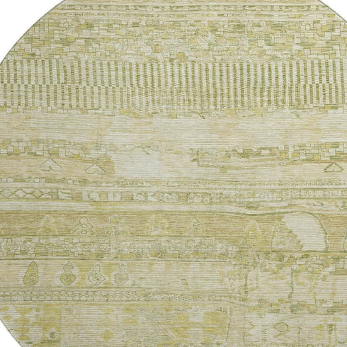 8' Tan And Beige Striped Washable Round Rug With UV Protection