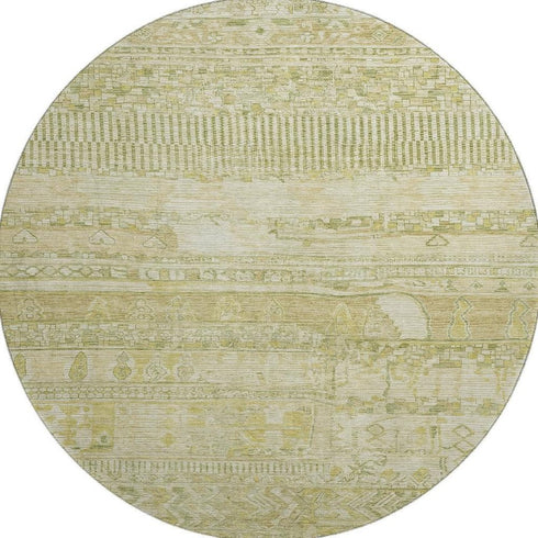 8' Tan And Beige Striped Washable Round Rug With UV Protection