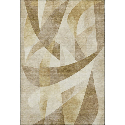 5' X 8' Brown Beige And Ivory Abstract Geometric Washable Area Rug With UV Protection