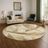 8' Brown Beige And Ivory Abstract Geometric Washable Round Rug With UV Protection