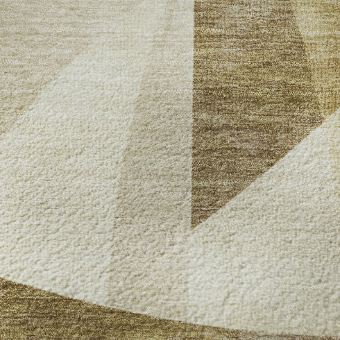 8' Brown Beige And Ivory Abstract Geometric Washable Round Rug With UV Protection