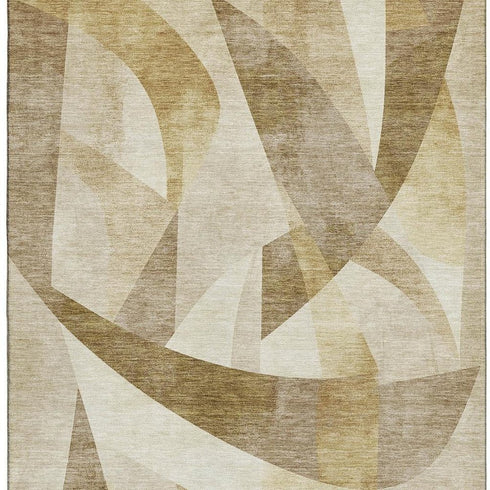 8' X 10' Brown Beige And Ivory Abstract Geometric Washable Area Rug With UV Protection