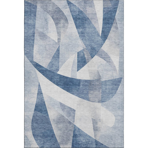 5' X 8' Denim Blue And Ivory Abstract Geometric Washable Area Rug With UV Protection