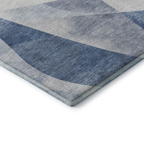 5' X 8' Denim Blue And Ivory Abstract Geometric Washable Area Rug With UV Protection