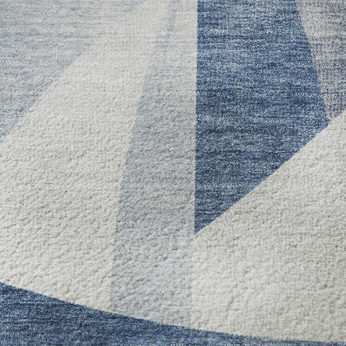 5' X 8' Denim Blue And Ivory Abstract Geometric Washable Area Rug With UV Protection