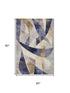 5' X 8' Navy Blue Ivory And Brown Abstract Geometric Washable Area Rug With UV Protection