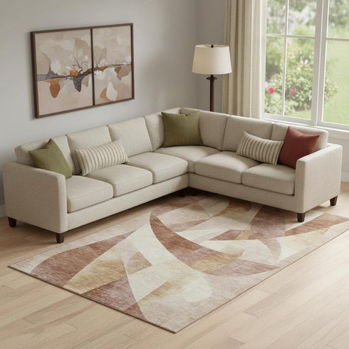 9' X 12' Rust Copper And Wheat Abstract Geometric Washable Area Rug With UV Protection