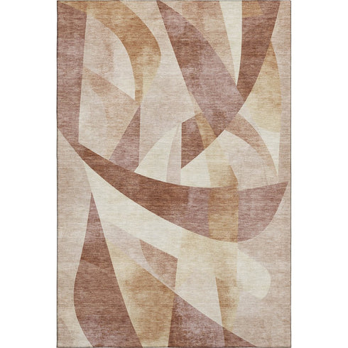 9' X 12' Rust Copper And Wheat Abstract Geometric Washable Area Rug With UV Protection
