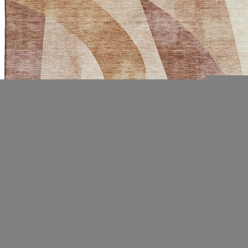 9' X 12' Rust Copper And Wheat Abstract Geometric Washable Area Rug With UV Protection