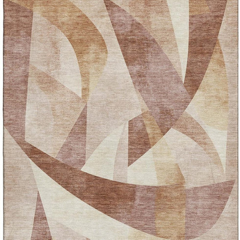 9' X 12' Rust Copper And Wheat Abstract Geometric Washable Area Rug With UV Protection