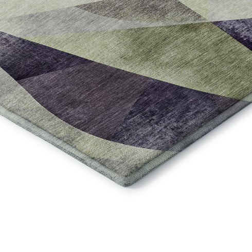 5' X 8' Purple Ivory And Green Abstract Geometric Washable Area Rug With UV Protection
