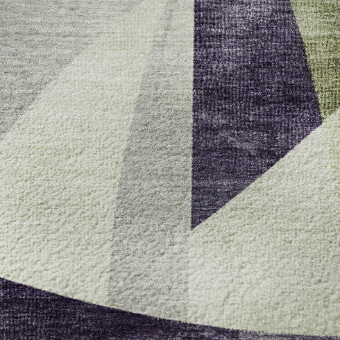5' X 8' Purple Ivory And Green Abstract Geometric Washable Area Rug With UV Protection