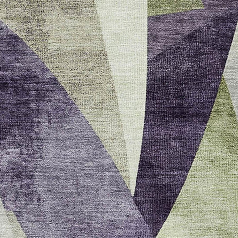 5' X 8' Purple Ivory And Green Abstract Geometric Washable Area Rug With UV Protection