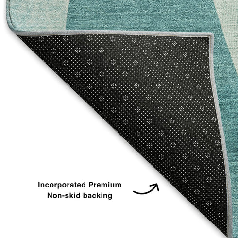 8' X 10' Teal And Ivory Abstract Geometric Washable Area Rug With UV Protection