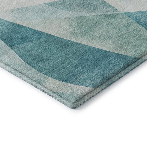 8' X 10' Teal And Ivory Abstract Geometric Washable Area Rug With UV Protection