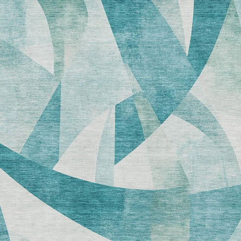 8' X 10' Teal And Ivory Abstract Geometric Washable Area Rug With UV Protection