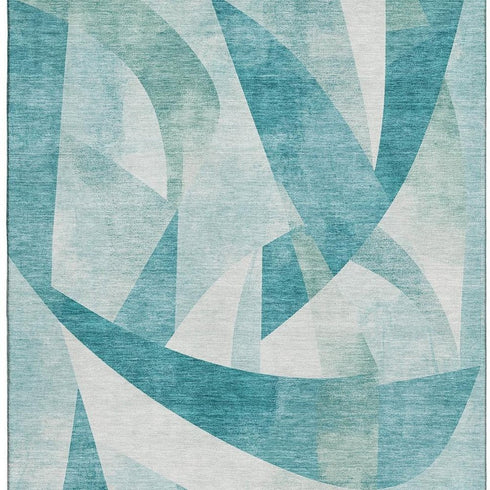 8' X 10' Teal And Ivory Abstract Geometric Washable Area Rug With UV Protection