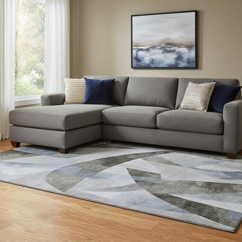 8' X 10' Taupe Blue And Ivory Abstract Geometric Washable Area Rug With UV Protection