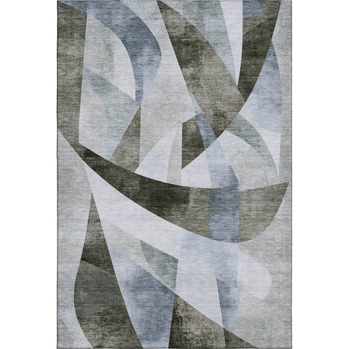 8' X 10' Taupe Blue And Ivory Abstract Geometric Washable Area Rug With UV Protection