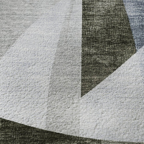 8' X 10' Taupe Blue And Ivory Abstract Geometric Washable Area Rug With UV Protection
