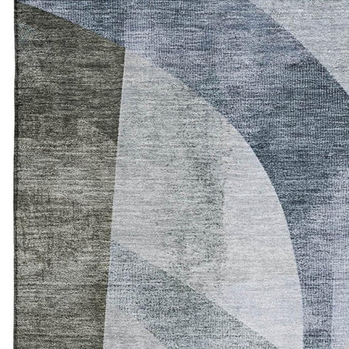 8' X 10' Taupe Blue And Ivory Abstract Geometric Washable Area Rug With UV Protection