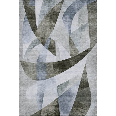 8' X 10' Taupe Blue And Ivory Abstract Geometric Washable Area Rug With UV Protection