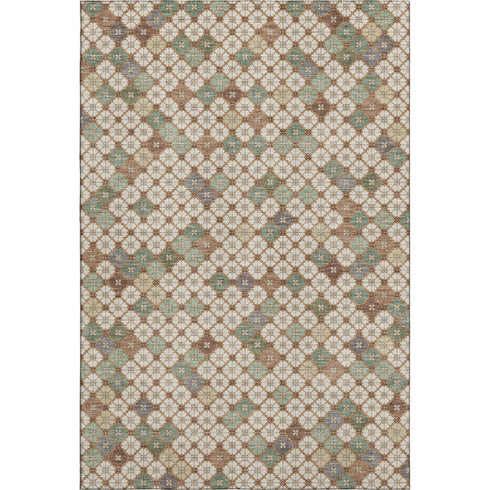 5' X 8' Beige Ivory And Sage Geometric Washable Area Rug With UV Protection