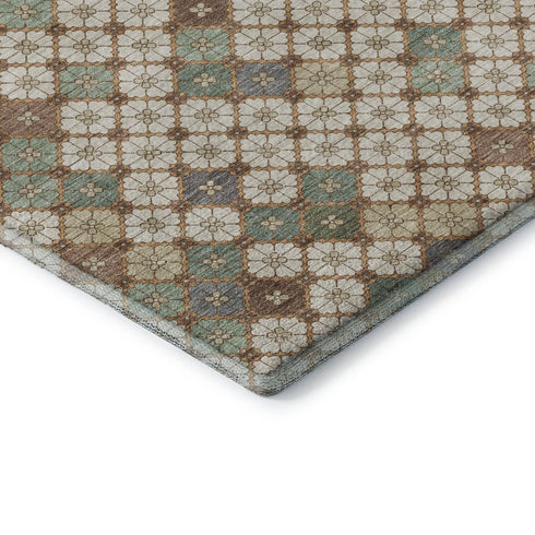 5' X 8' Beige Ivory And Sage Geometric Washable Area Rug With UV Protection