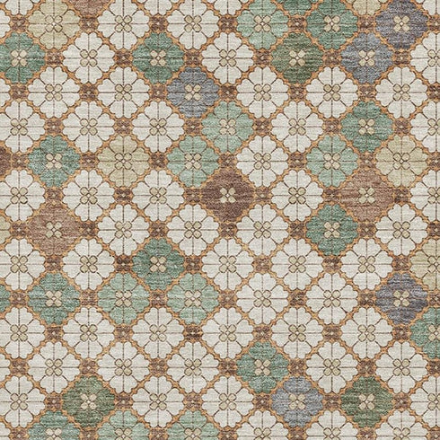 5' X 8' Beige Ivory And Sage Geometric Washable Area Rug With UV Protection