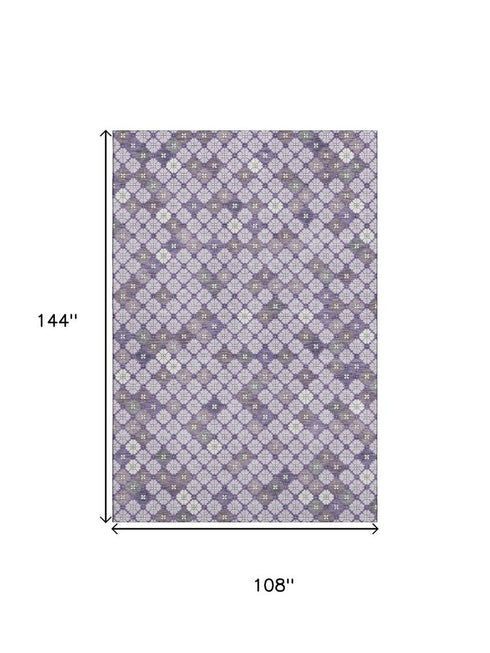 9' X 12' Lavender Ivory And Gray Geometric Washable Area Rug With UV Protection