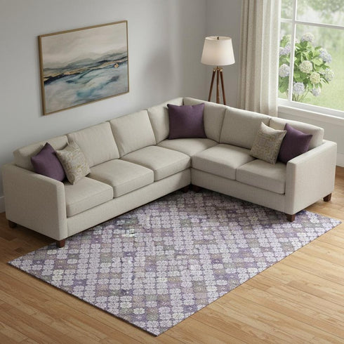9' X 12' Lavender Ivory And Gray Geometric Washable Area Rug With UV Protection