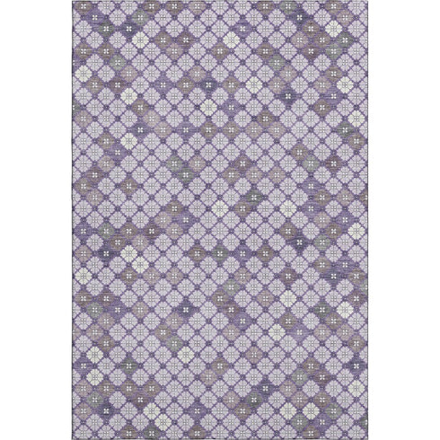 9' X 12' Lavender Ivory And Gray Geometric Washable Area Rug With UV Protection