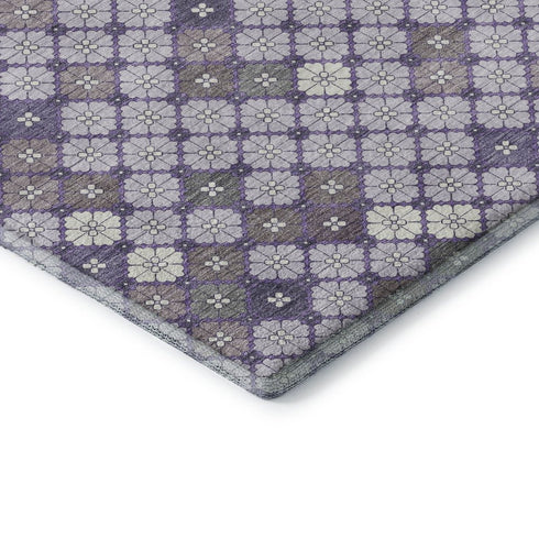 9' X 12' Lavender Ivory And Gray Geometric Washable Area Rug With UV Protection