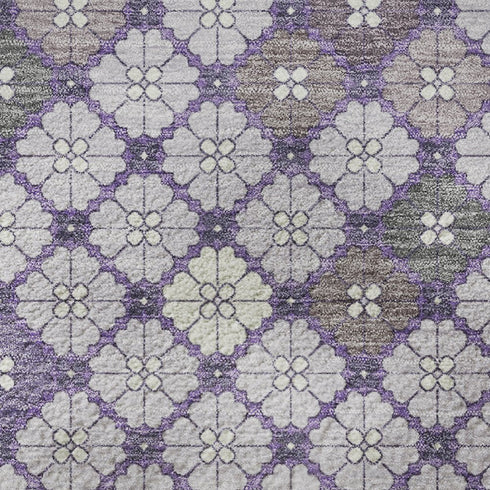 9' X 12' Lavender Ivory And Gray Geometric Washable Area Rug With UV Protection