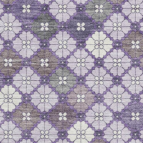 9' X 12' Lavender Ivory And Gray Geometric Washable Area Rug With UV Protection