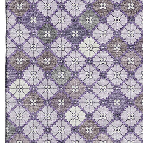 9' X 12' Lavender Ivory And Gray Geometric Washable Area Rug With UV Protection