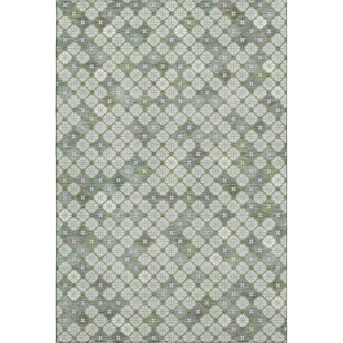 8' X 10' Mint Green And Ivory Geometric Washable Area Rug With UV Protection