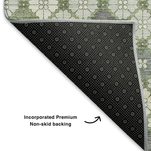 8' X 10' Mint Green And Ivory Geometric Washable Area Rug With UV Protection