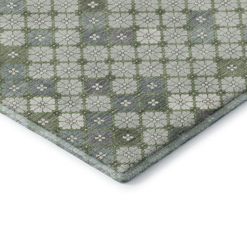 8' X 10' Mint Green And Ivory Geometric Washable Area Rug With UV Protection