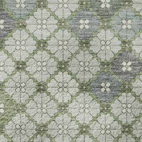 8' X 10' Mint Green And Ivory Geometric Washable Area Rug With UV Protection