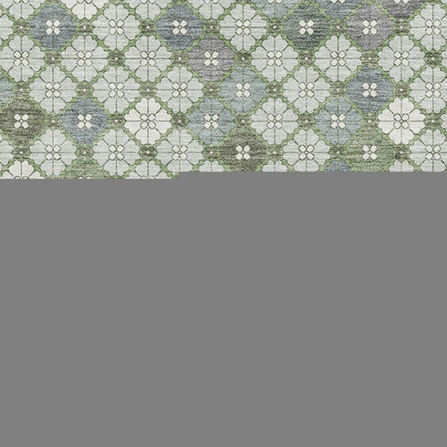 8' X 10' Mint Green And Ivory Geometric Washable Area Rug With UV Protection