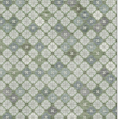 8' X 10' Mint Green And Ivory Geometric Washable Area Rug With UV Protection