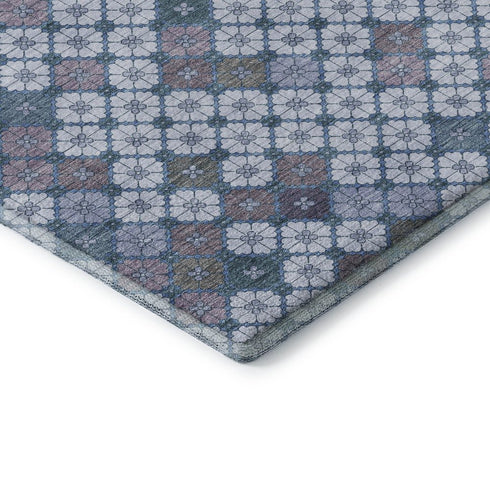 8' X 10' Sky Blue Teal And Lavender Geometric Washable Area Rug With UV Protection